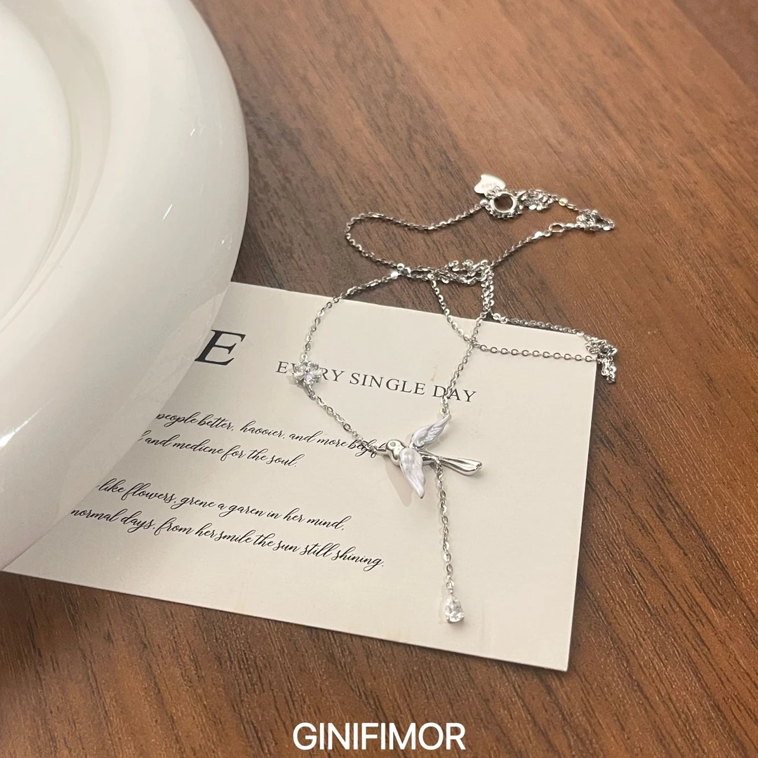 GINIFIMOR 铜项链 a537 浪漫小鸟项链流苏气质项链