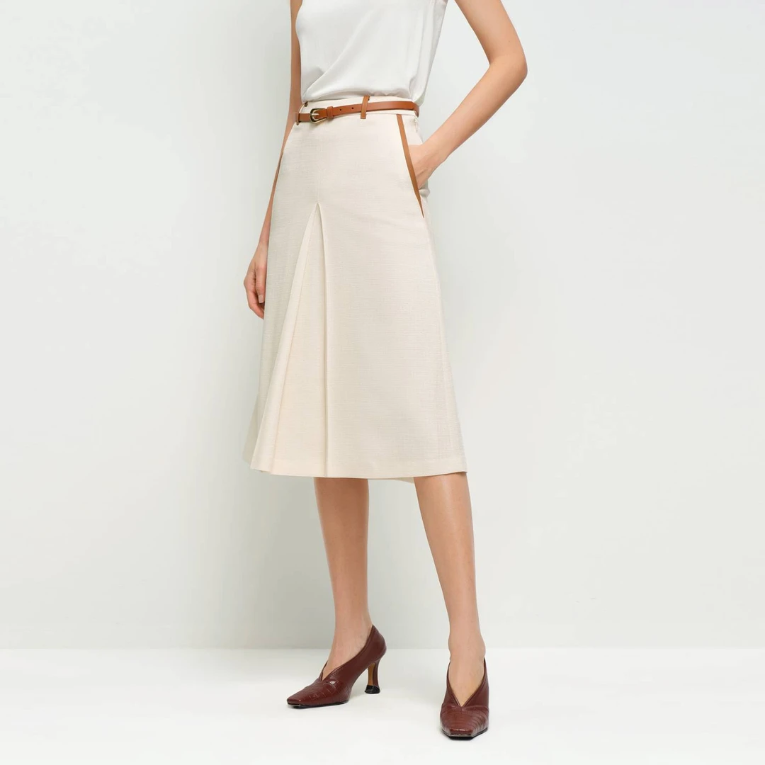 OVV春夏新款女装日本进口三醋酸面料开衩直筒半身裙GTADJ15004A