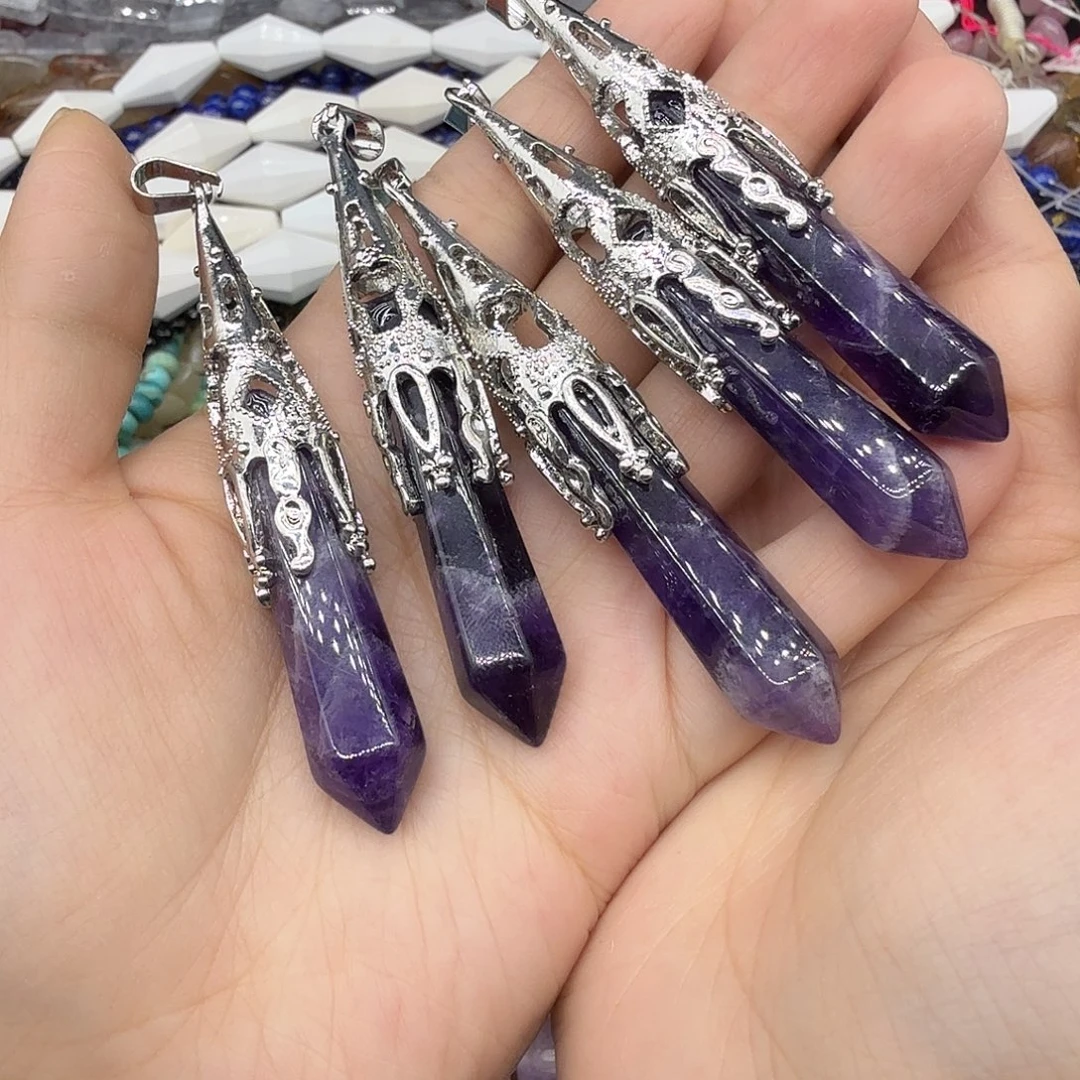 水晶珠宝半成品未镶嵌紫水晶灵摆一颗