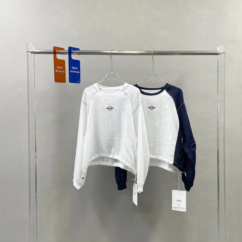 绣罗衣尚韩版宽松笑脸刺绣字母麻料上衣女夏新款拼色棉麻T恤13923