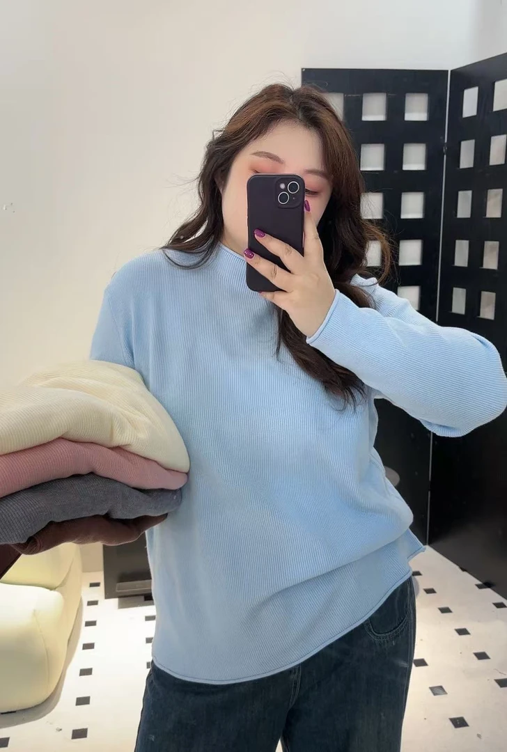 136#大码冬季宽松半高领百搭纯色柔软舒适毛针织衫打底衫胖遮肉