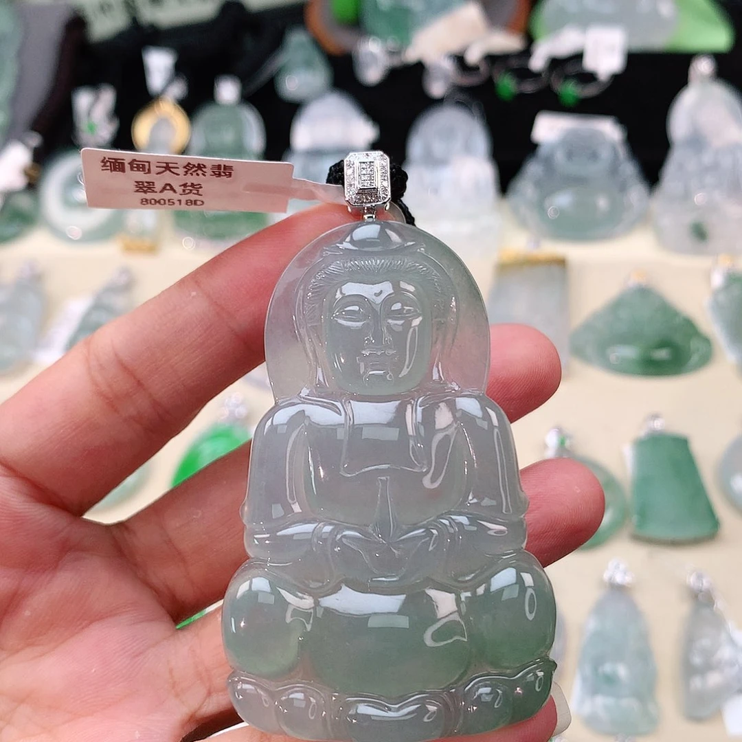 翡翠18K金镶嵌颈饰灬****福观音