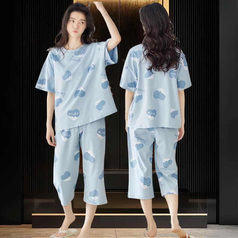 浪芝棉2025新款睡衣女夏季套装圆领出门款居家宽松版春夏天家居服