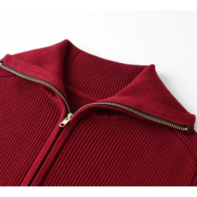 双开头拉链翻领针织气质开衫2083