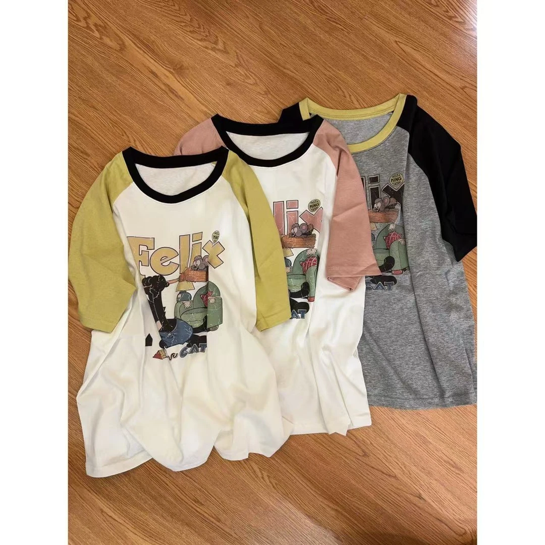 苗苗家【拼袖体】减龄雪花冰感棉撞色插肩袖上衣