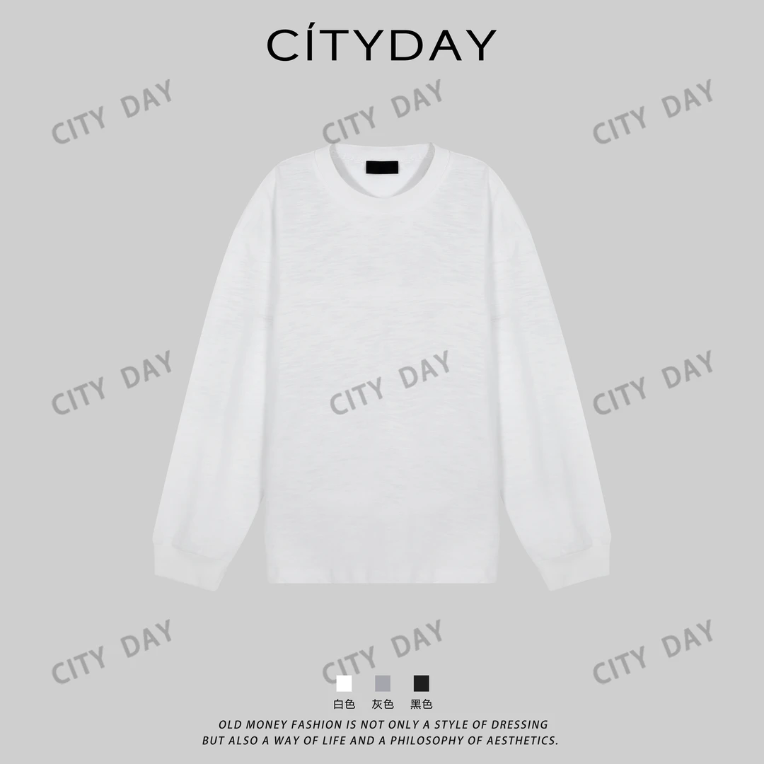 CityDay【灰叔】竹节棉100%秋季纯色简约圆领卫衣 990038