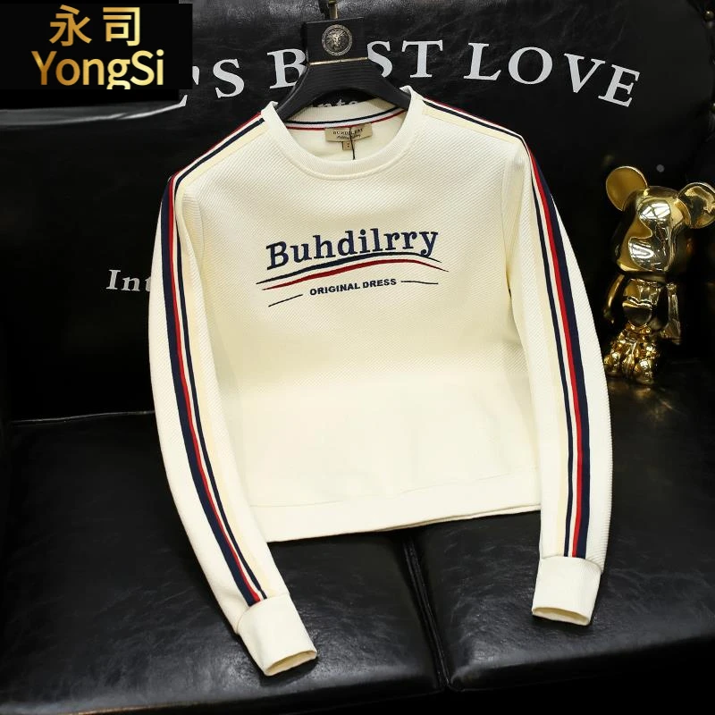 欧洲站圆领刺绣卫衣男设计感痞帅时尚个性套头打底衫春秋新款男装