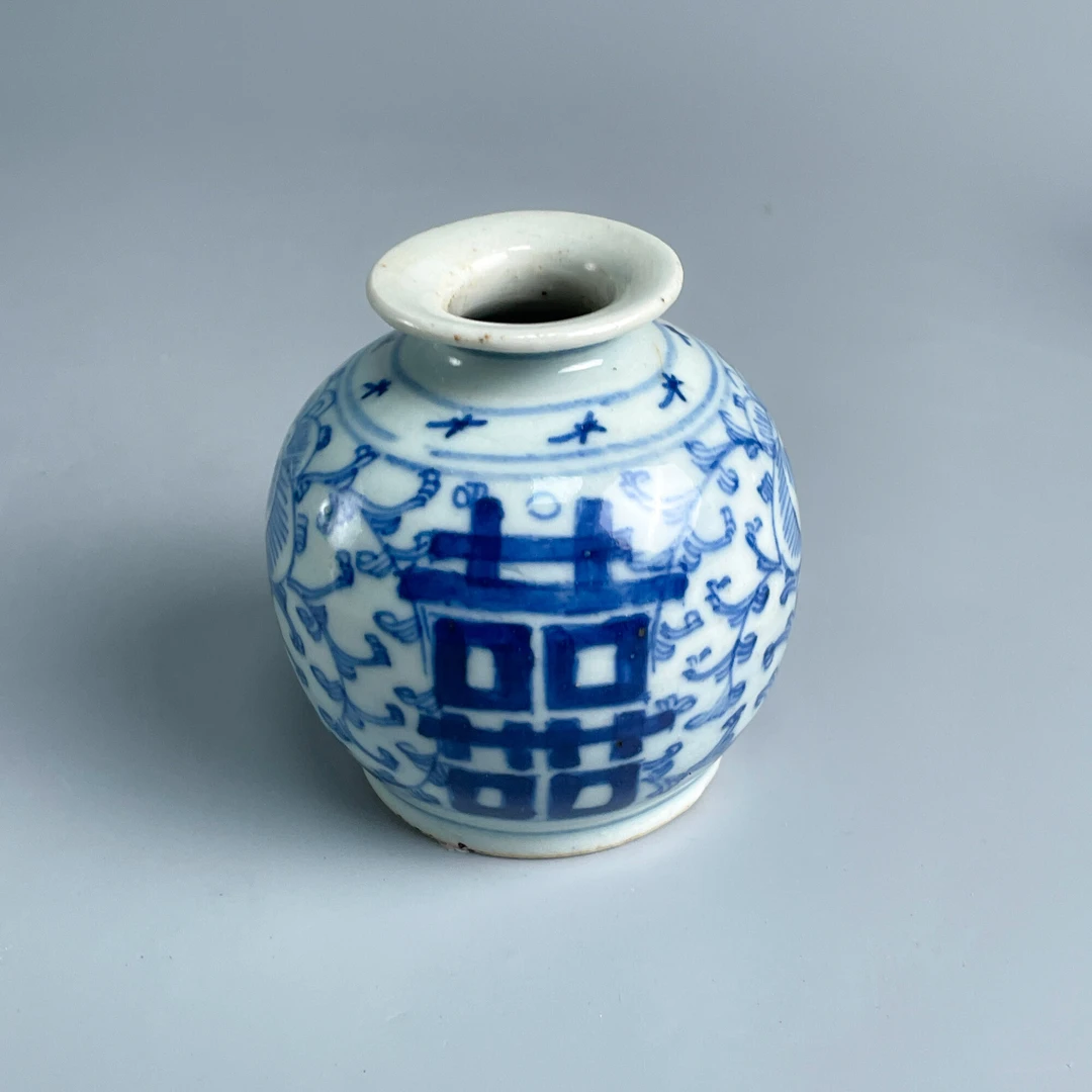 瓷器/古董道光青花喜字纹水盂-M25BK000B78收藏/文物/绣花张