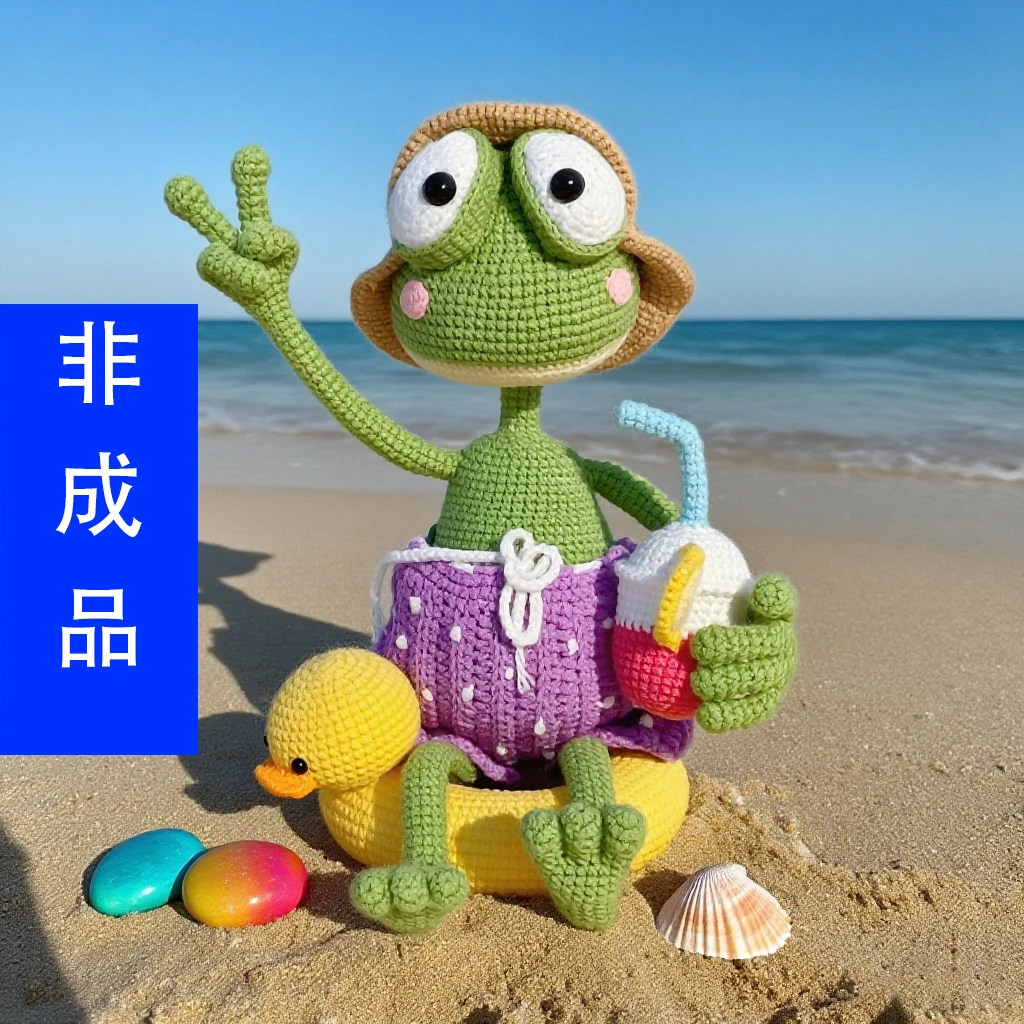 【非成品】雪妃尔毛线度假青蛙玩偶钩织材料包（是材料包，不是成品）