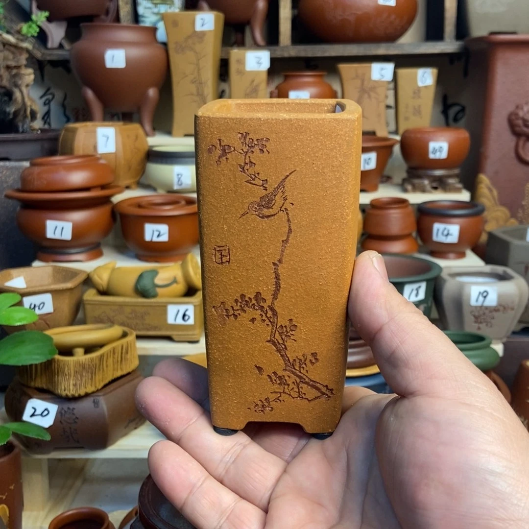 紫砂花盆苏兵，内口经尺寸4.5×11