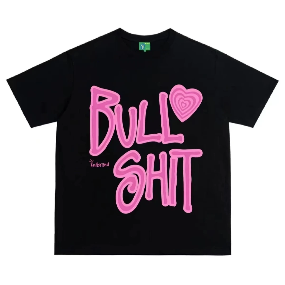 FNI国潮重磅纯棉（BULL SHIT）男女同款t恤美式复古短袖上衣24新款