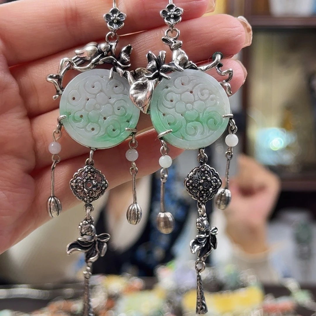 翡翠银S925镶嵌耳饰