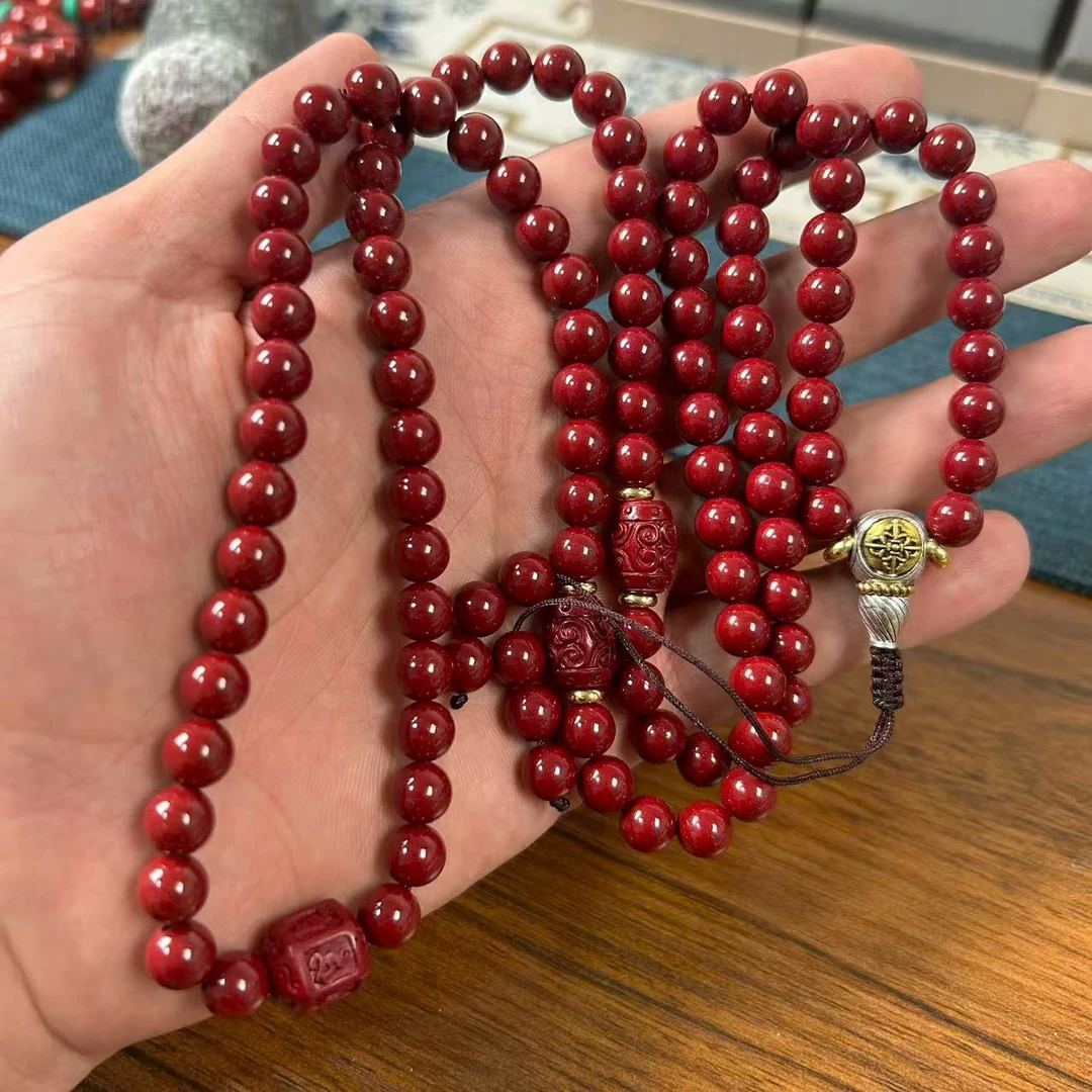 含辰砂工艺品精品设计108卡8mm搭配降魔杵可调节手串