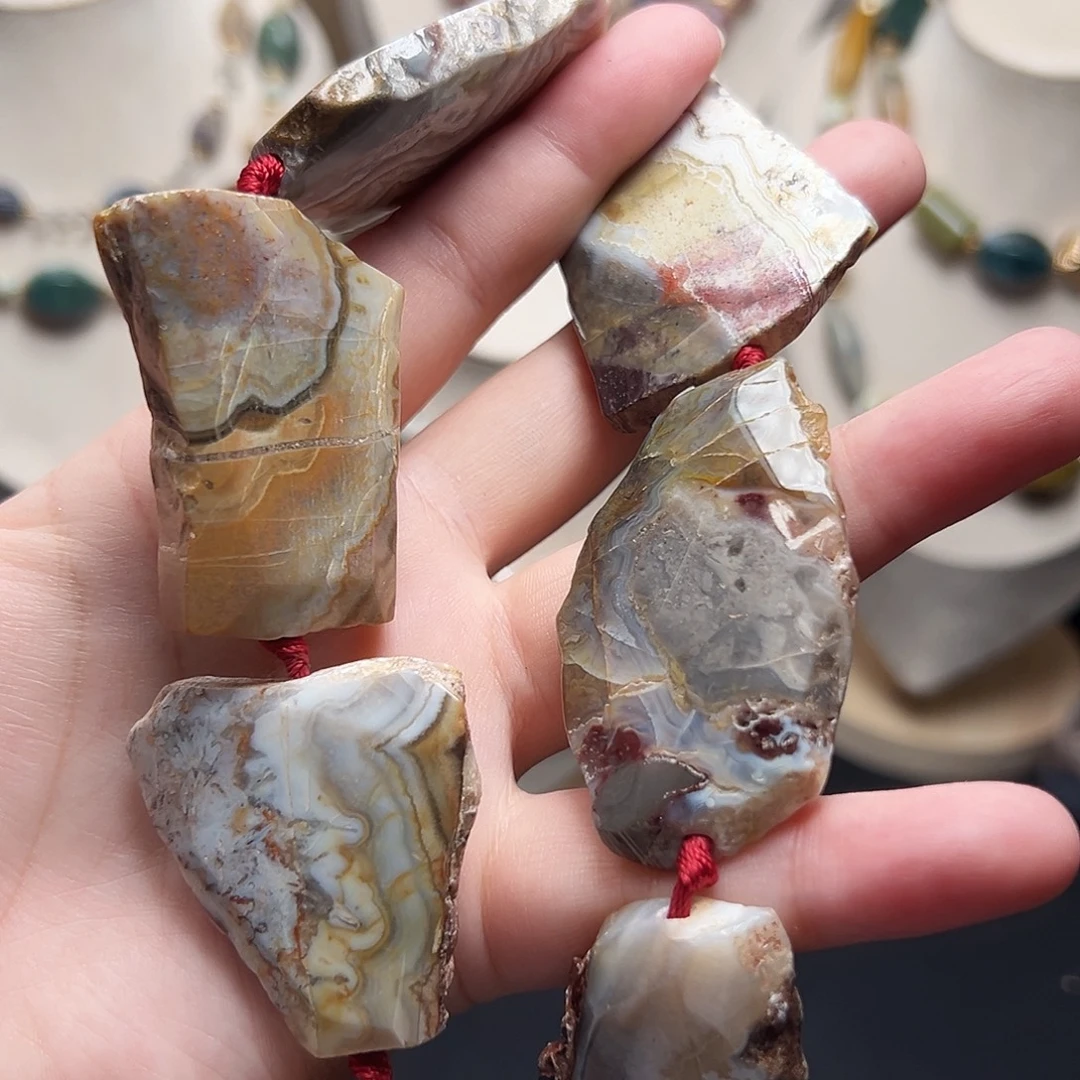玛瑙/玉髓合金珠宝半成品W369，蓝玉髓紫玛瑙随形一条/拍二发一