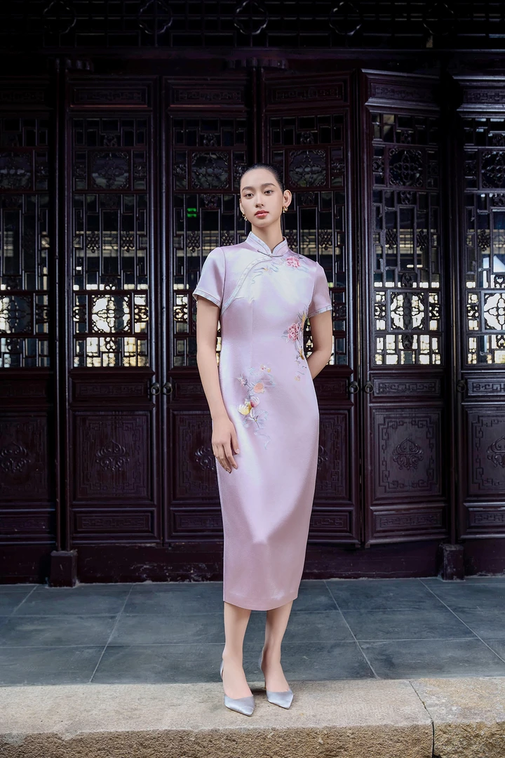 朱紫褕170199粉色旗袍喜婆婆喜妈妈婚宴礼服旗袍六礼慕天姿