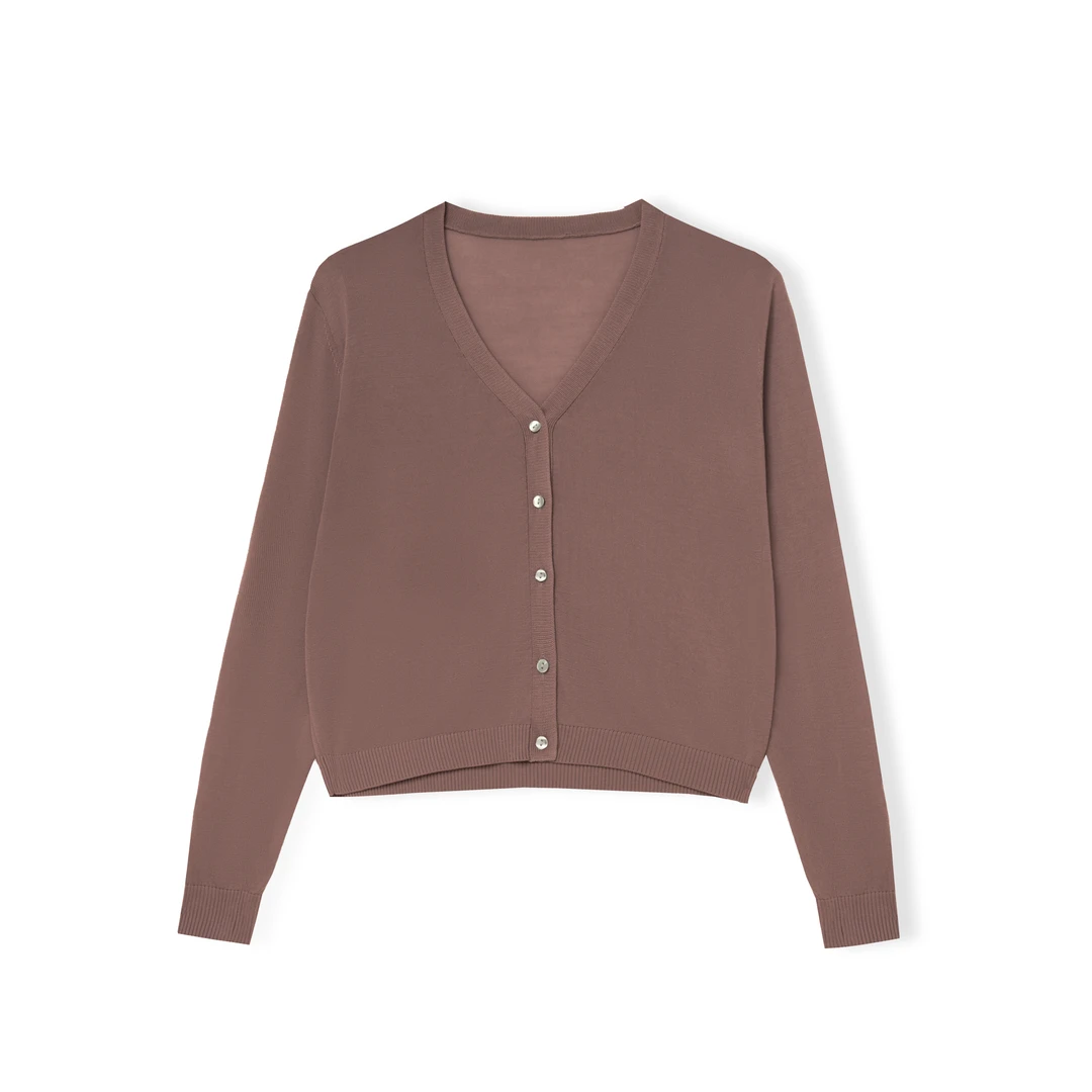 【时光锦】CY春季新款百搭V领长袖针织衫气质短款时尚针织外套84077