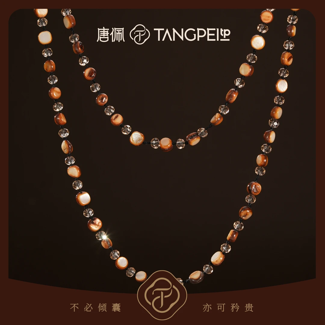 铜合金布艺项链  设计感美拉德不规则咖色串珠项链复古时尚饰品