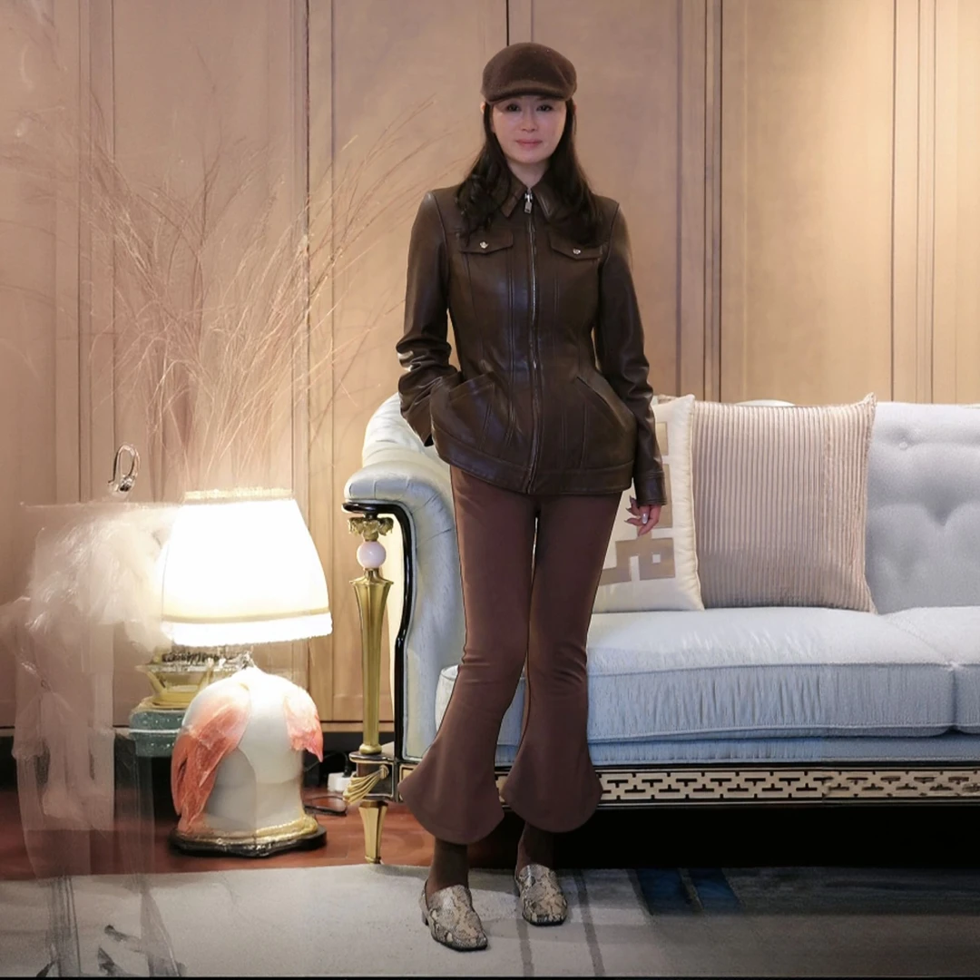 璇之恋·王璇·瘦身脚花裤（咖色）王璇原创设计