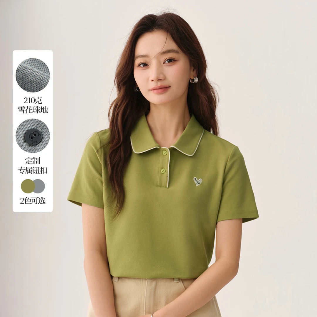 茵曼2025夏季新款女T恤上衣短袖显瘦刺绣休闲减龄时尚爆款领POLO