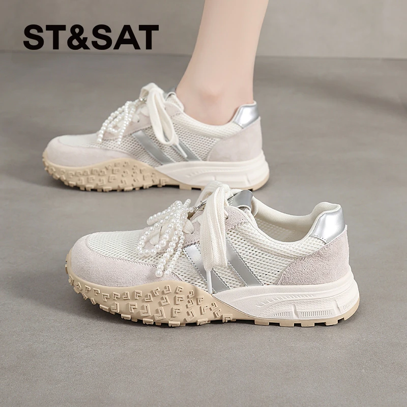星期六透气薄款休闲女鞋2025夏季软底时尚女鞋跑步韩版网面鞋女士