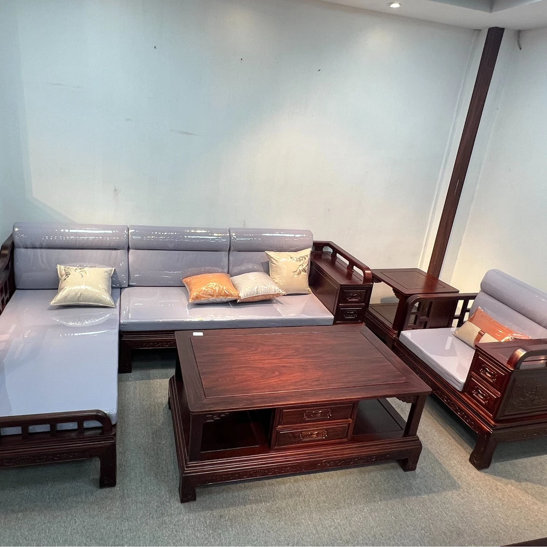 高脚右贵妃榻简约素雅占地3米三大户型客厅成套别墅雕花新中式