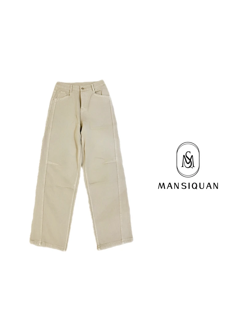 【MANSIQUAN】时尚中腰水洗牛仔裤舒适百搭显瘦休闲阔腿裤小众潮流