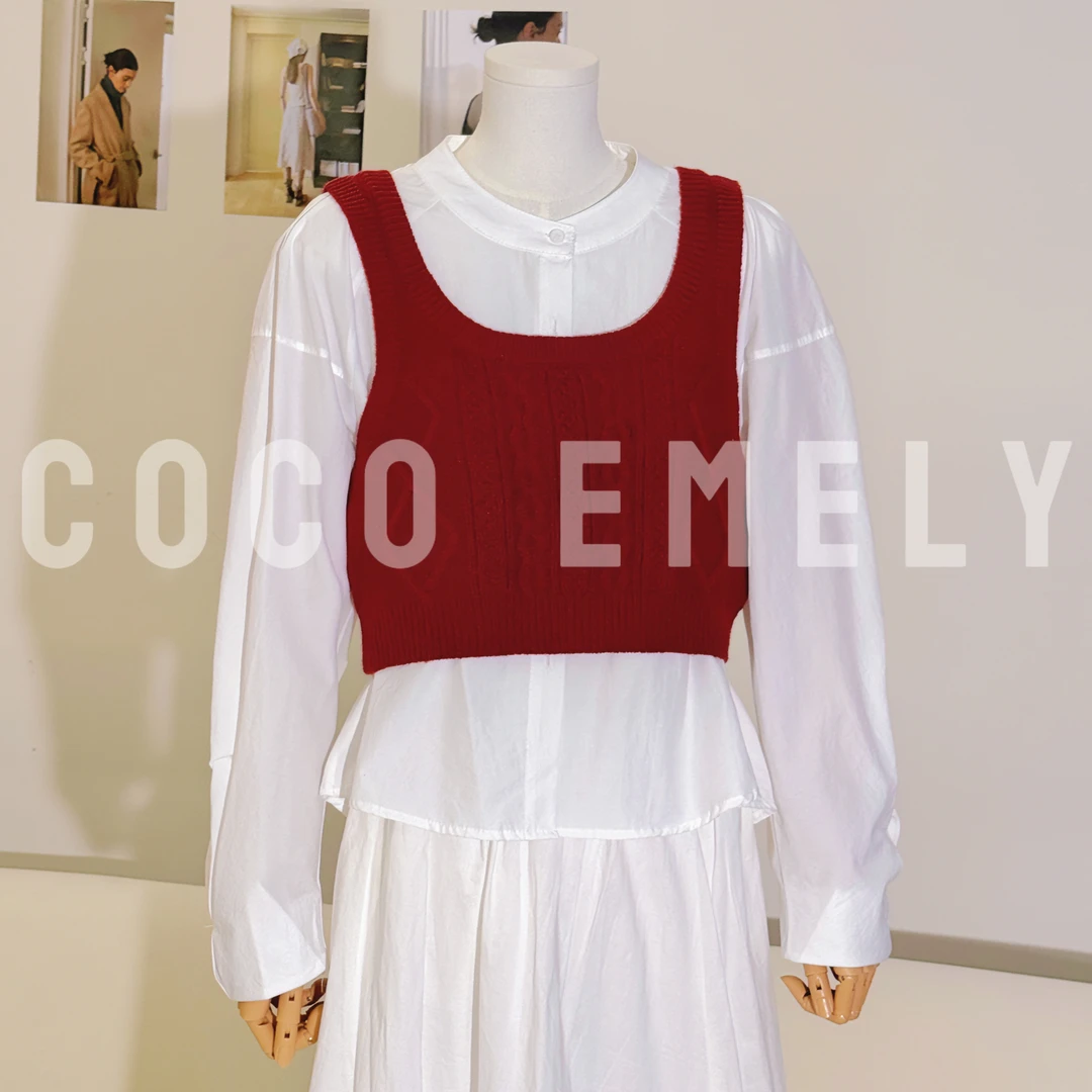 COCO EMELY 25年春季新款时尚设计感针织背心长袖衬衫CO07211383