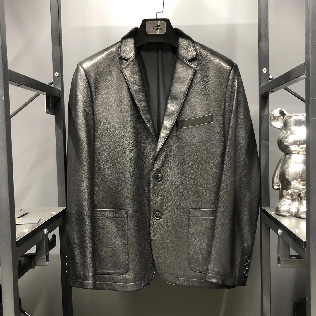 XY88010西服领真皮皮衣外套春秋款百搭商务休闲外套