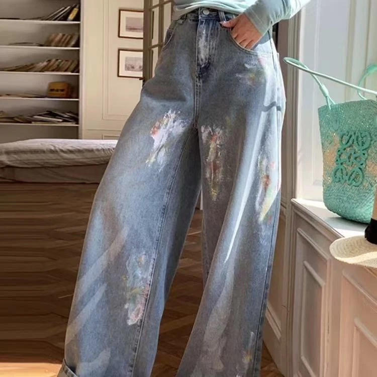 【Z】506/57776/145-31   泼墨涂鸦吸睛修饰腿型休闲牛仔裤