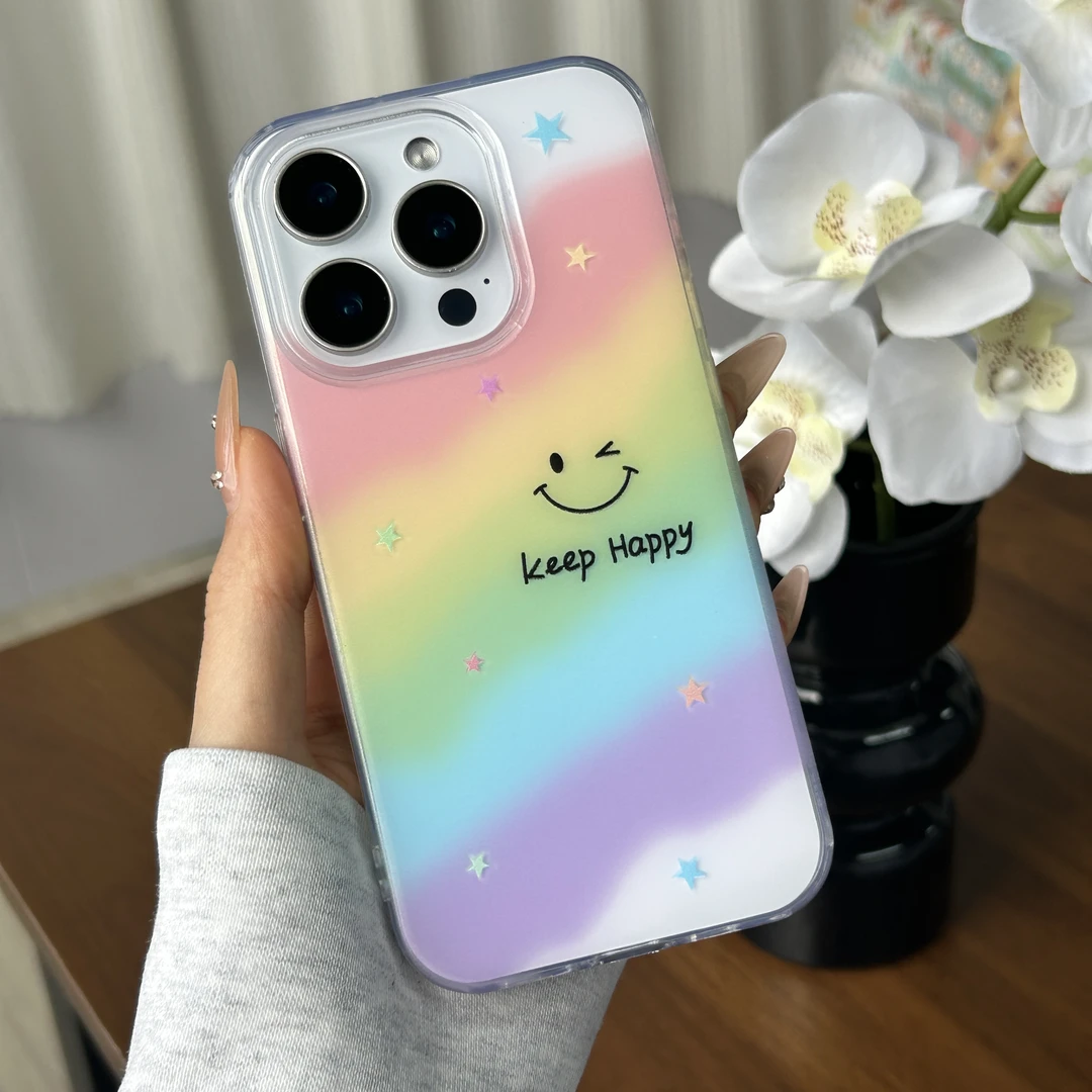 彩虹笑脸适用苹果iPhone16pro手机壳15/14镜头膜13/12羽纱11防摔