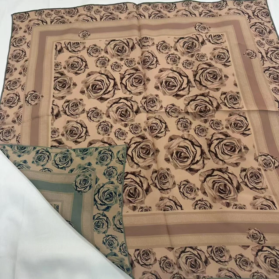 70 薯莨6D双乔纱巾-四季玫瑰  65cm丝巾 040