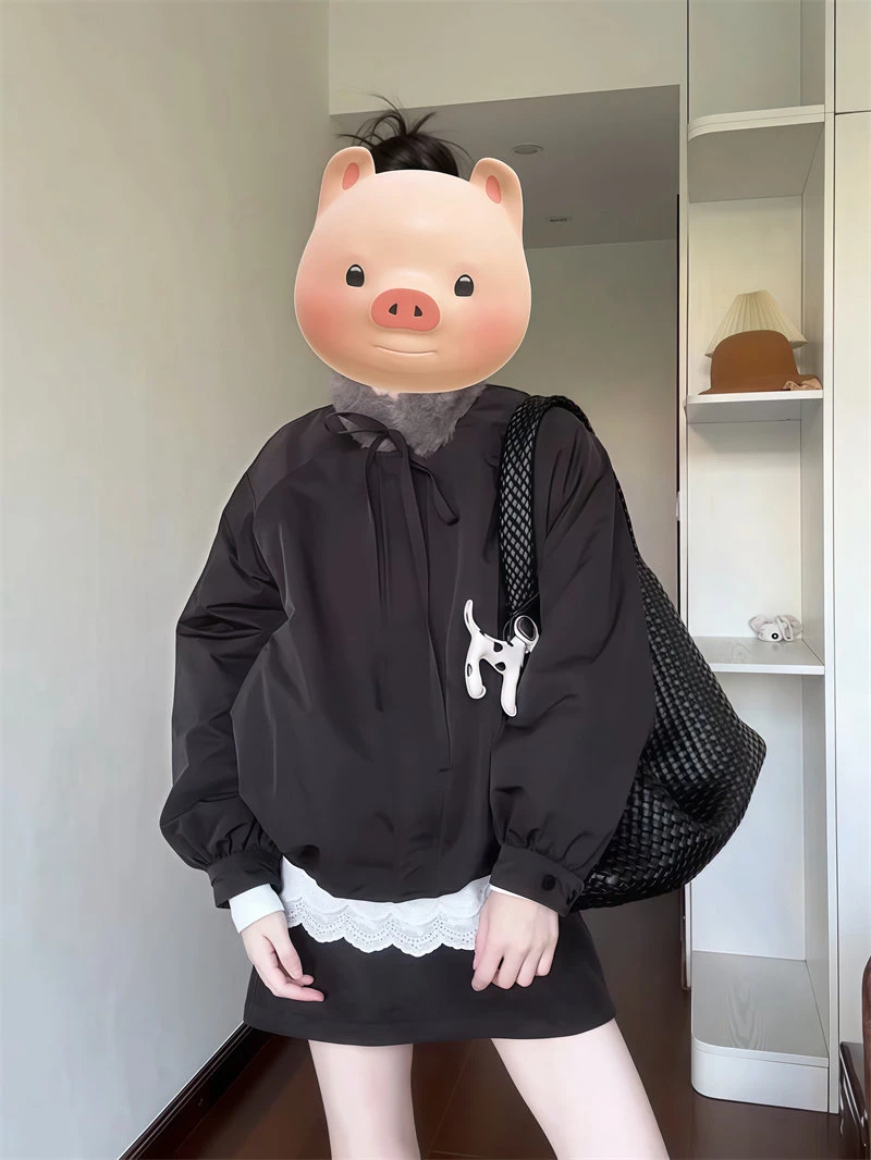 法式复古毛绒翻领蝴蝶结花苞棉服外套女冬季新款夹棉保暖棉衣棉袄