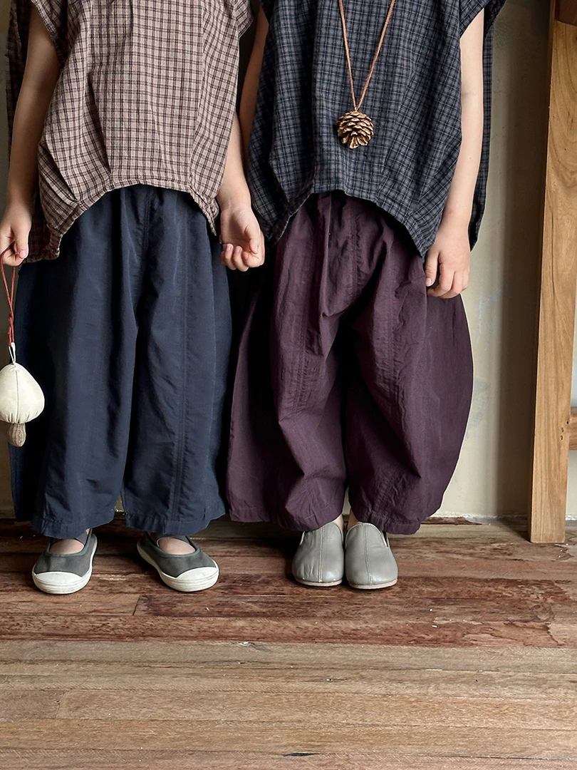 2025儿童夏季新款纯色拼接九分裤男女宝宝薄款防蚊阔腿裤