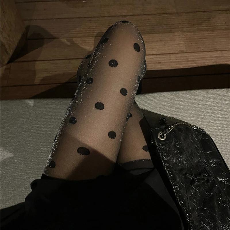 银丝波点连裤袜女性感珠光闪亮丝袜辣妹穿搭圆点黑丝袜薄款打底裤