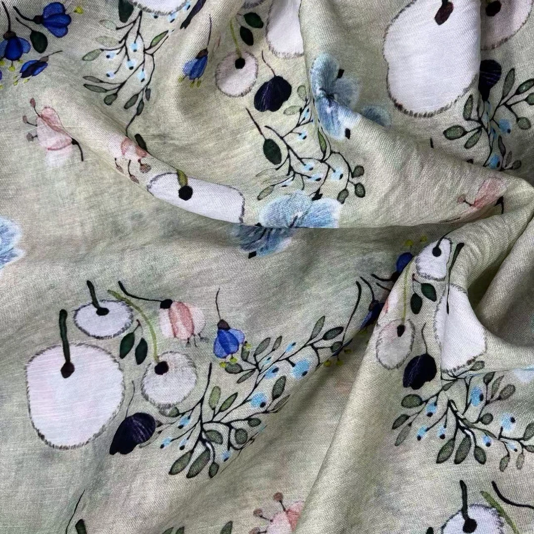 【绒兰】天丝苎麻数码印花面料 245号 香梨