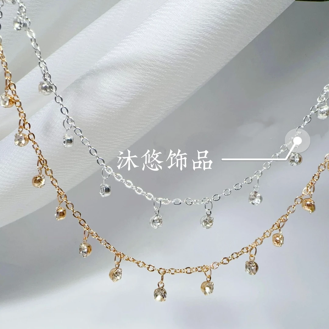 （沐悠饰品diy）L00204  银白色星河提溜水钻高保色链条diy