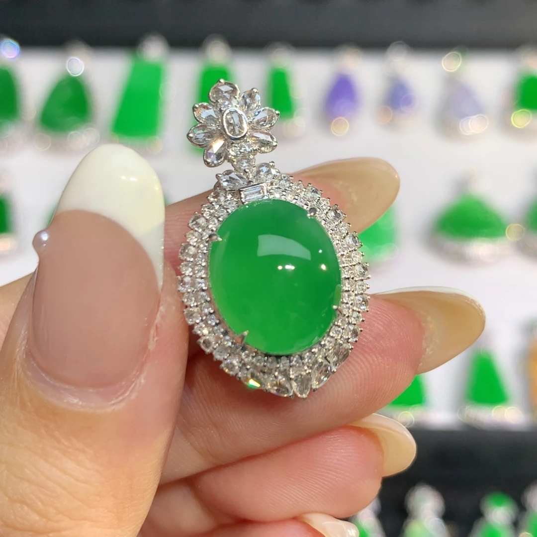 翡翠18K金镶嵌吊坠(不含链)
