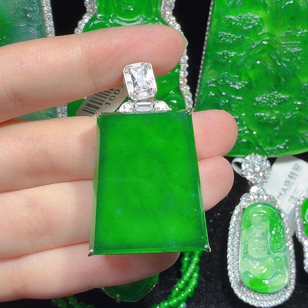 翡翠银S925镶嵌颈饰天然A货翡翠