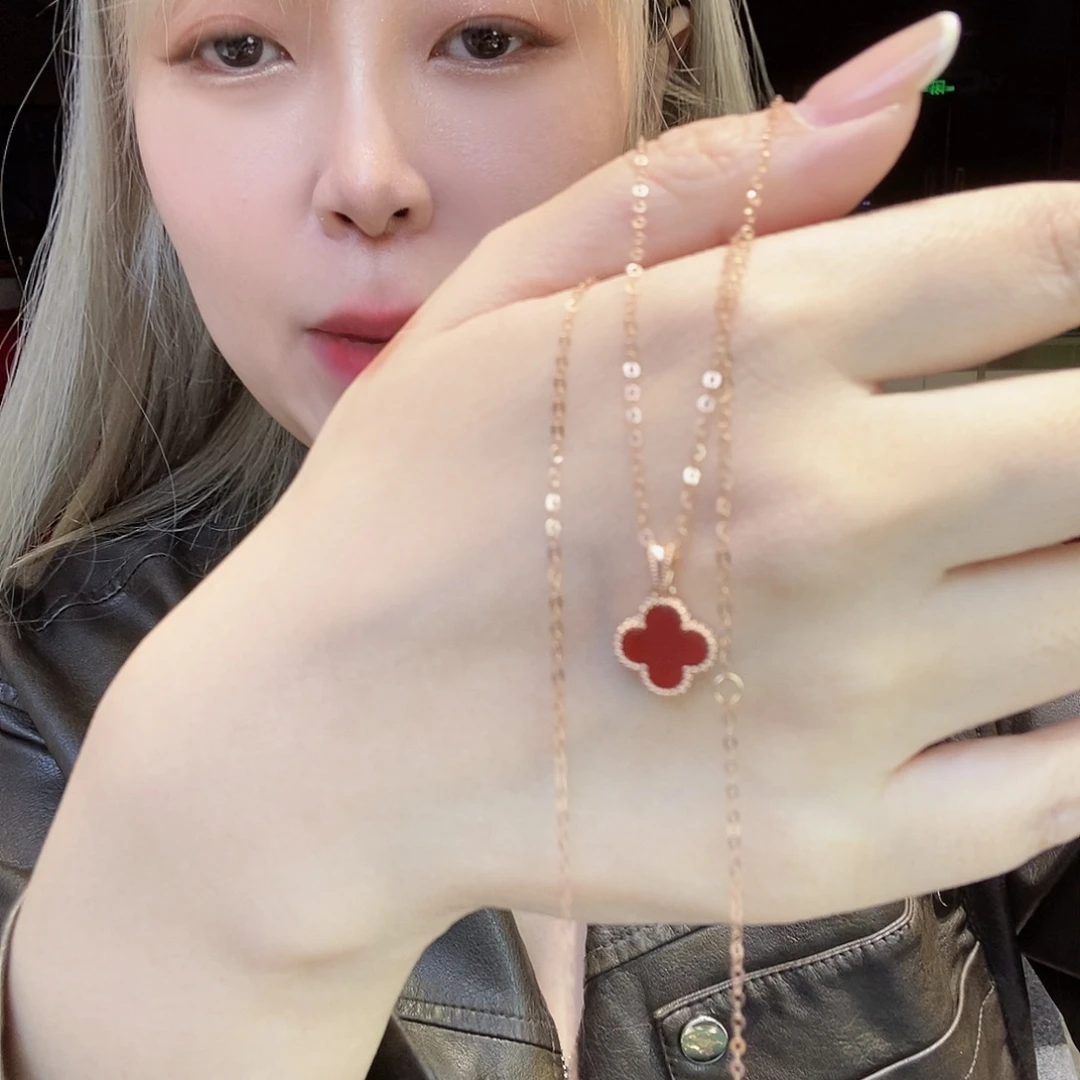 玛瑙/玉髓18K金镶嵌项链10mm红k枚