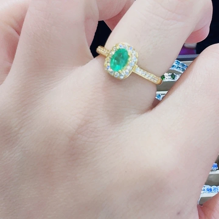 祖母绿戒指银S925镶嵌