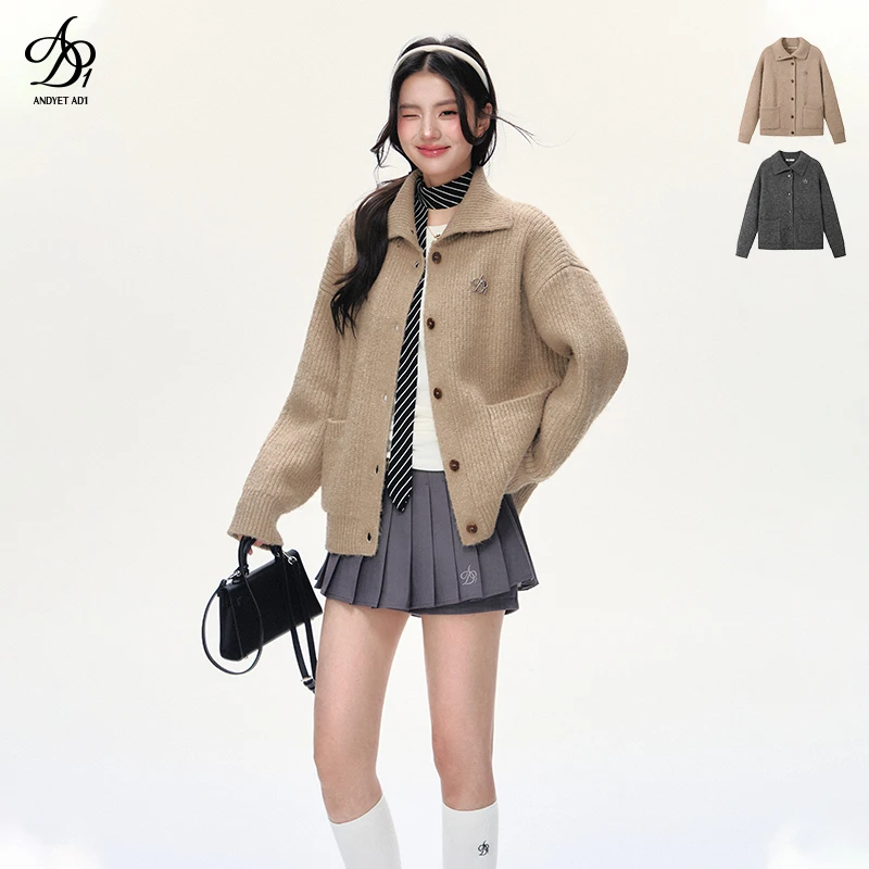 Andyet AD1原创翻领毛衣女慵懒针织衫时尚百搭开衫ADMY25A124059