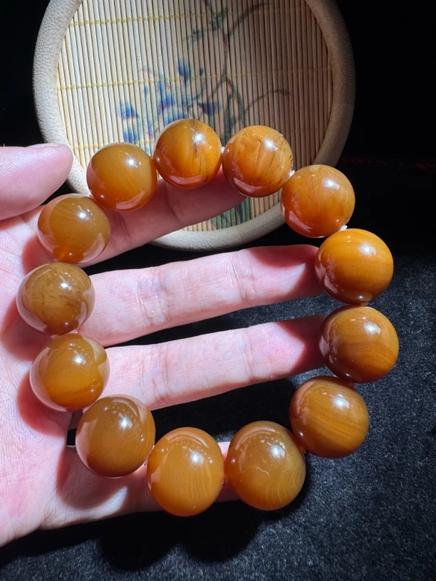 天然缅甸琥珀橘蜜蜡手串18mm
