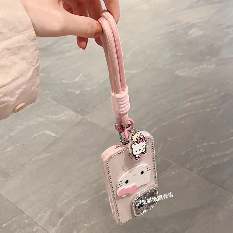 全包边闪钻镜头膜适用iPhone16promax手机壳带挂绳15苹果14腕带13