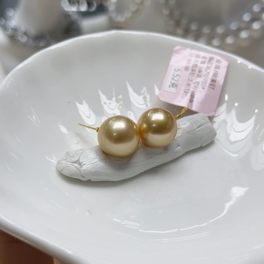 18K金镶嵌海水珍珠耳饰12-13mm