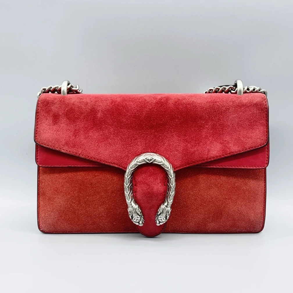 95新 GUCCI/古驰  红色中号麂皮酒神 1668 1281