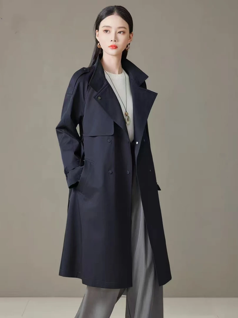 351-400按照扁码下单秋冬款长款都市撞色X型风衣设计师韩版连帽