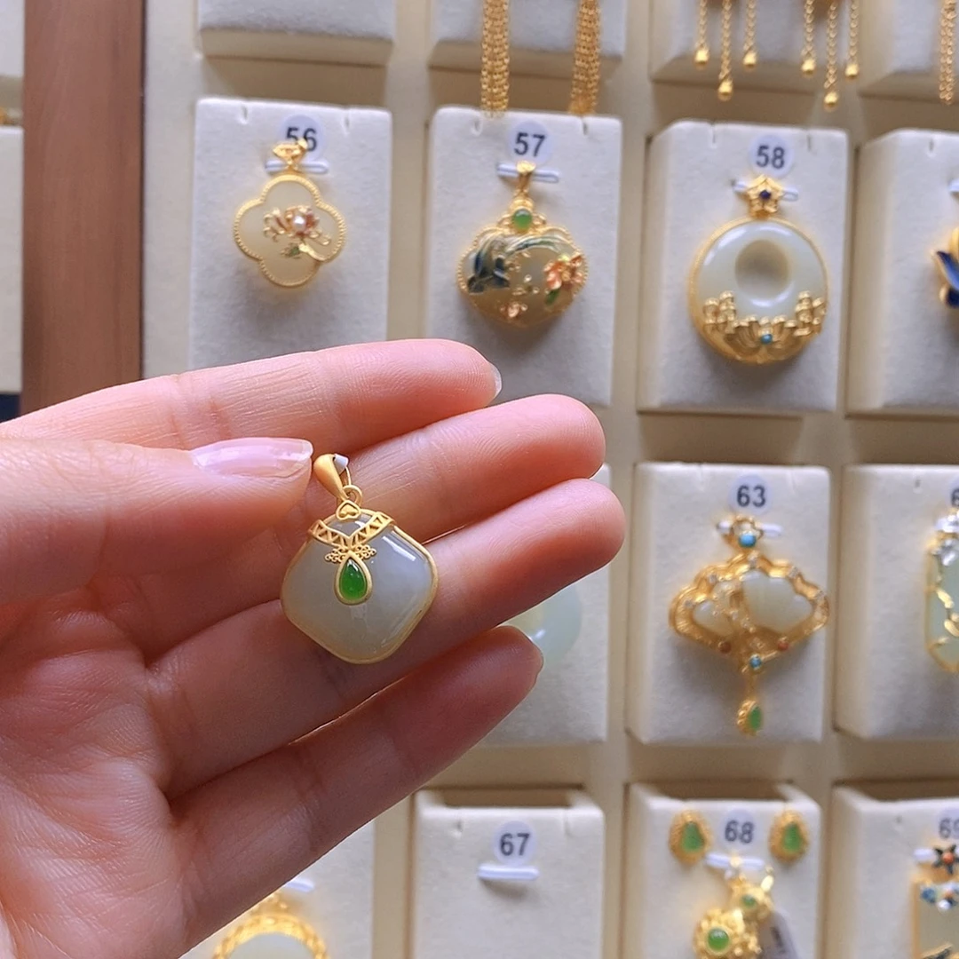 和田玉颈饰银S925镶嵌