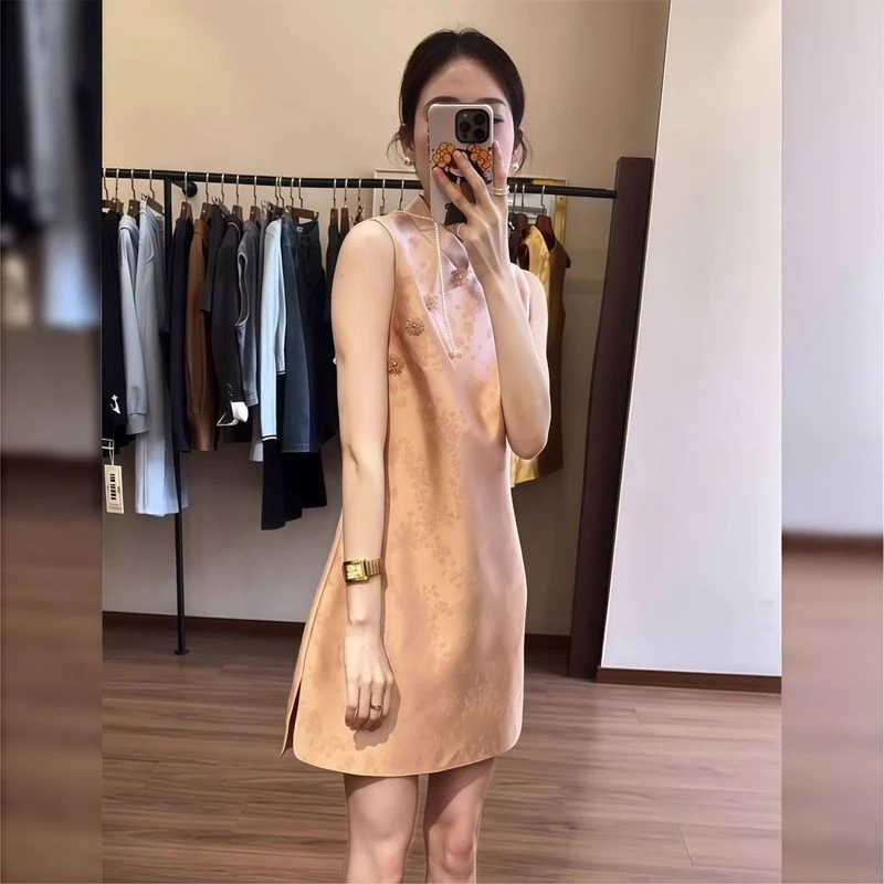 大码胖mm2025夏季新款国风新中式无袖旗袍连衣裙女小个子敬酒服