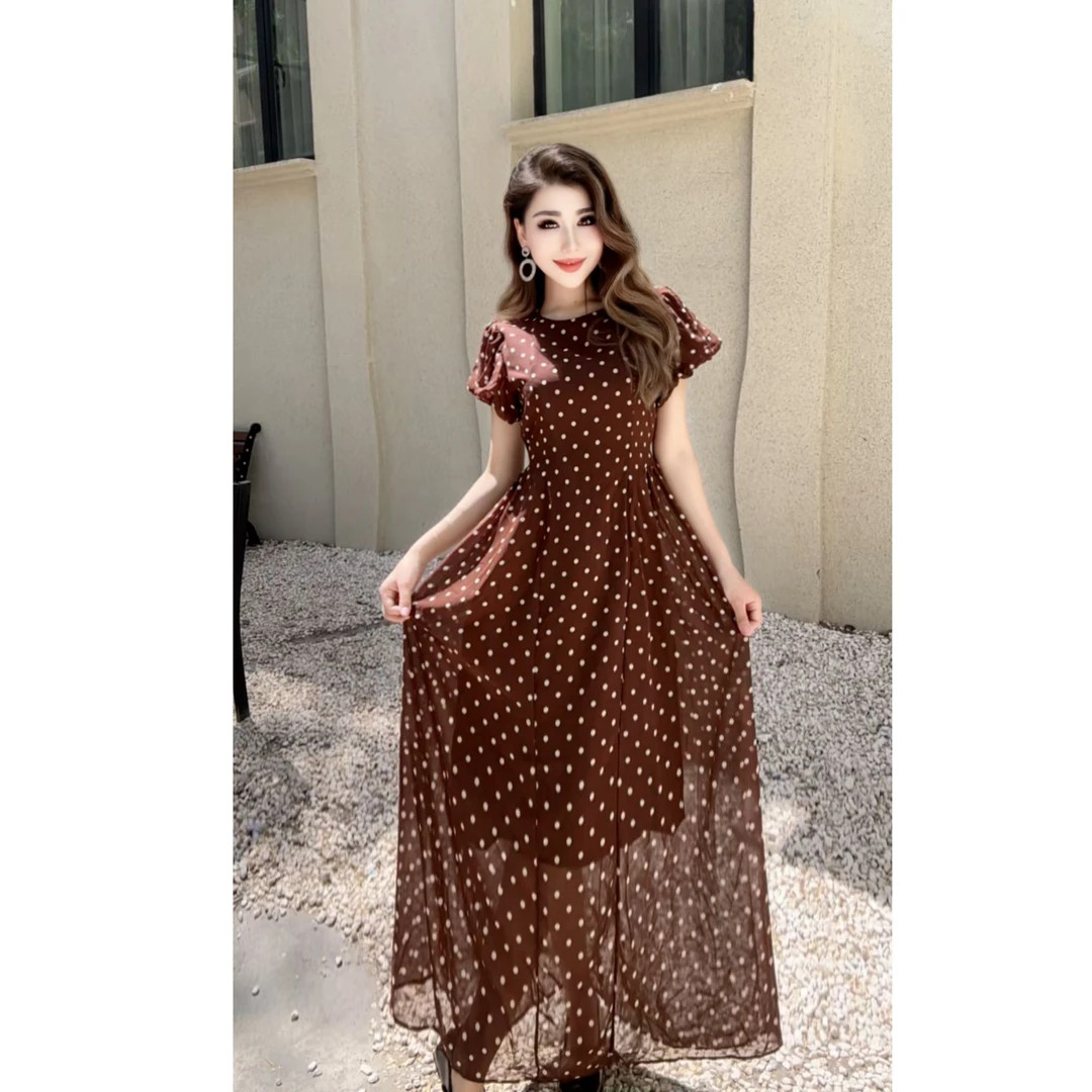 2669【古丽店铺】法式新款波点夏季高腰复古女装连衣裙