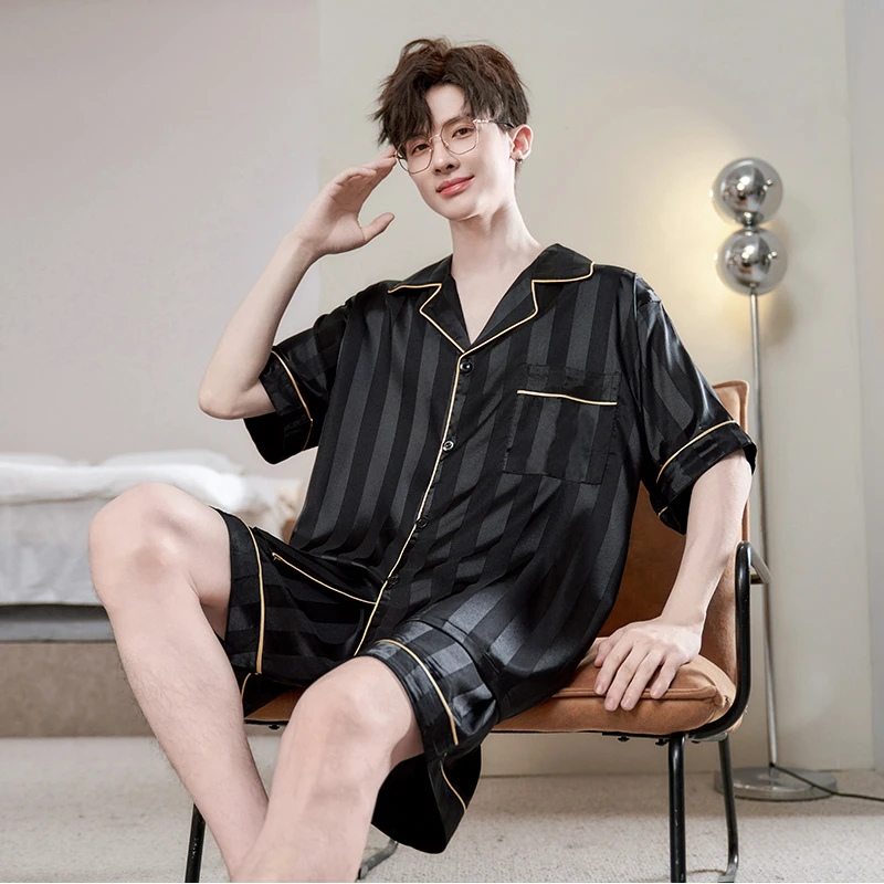 冰丝睡衣男夏季短袖薄款青少年夏天男士大码高级感新款家居服套装